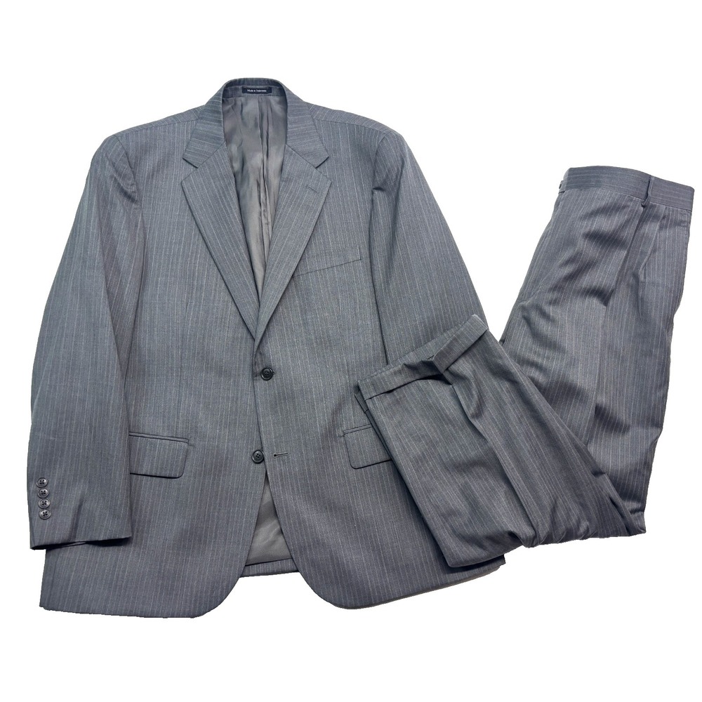 Joseph &‎ Feiss 42S 38x28 Gray Pinstripe 2pc Pant Suit All Season Wool Pleated